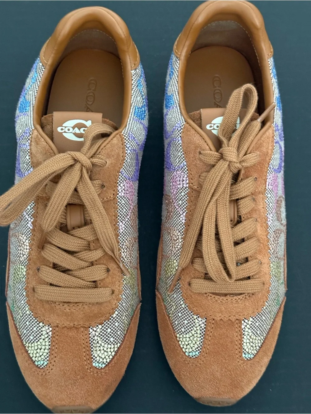 Coach Suede Sneaker with Iridescent Crystal Paneling Size 10 NEW